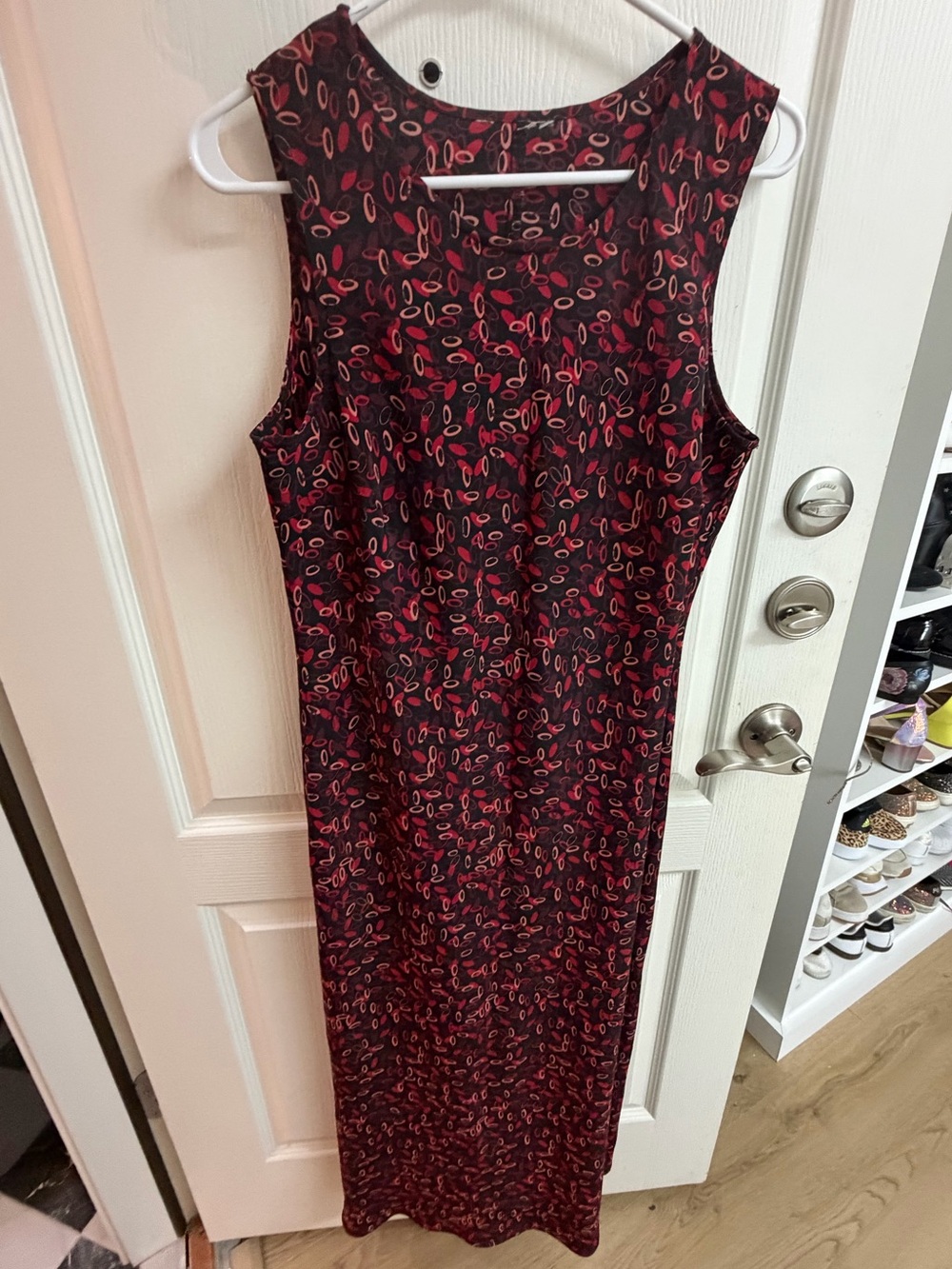 Vintage 90s Grunge Abstract Pattern Maxi Dress Black Burgundy Red Large